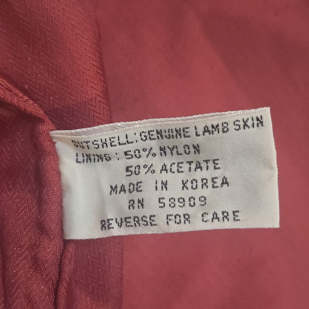 VTG Preston And York Red Lambskin Leather Coat Open Front Mid Length Women's L - Picture 10 of 16